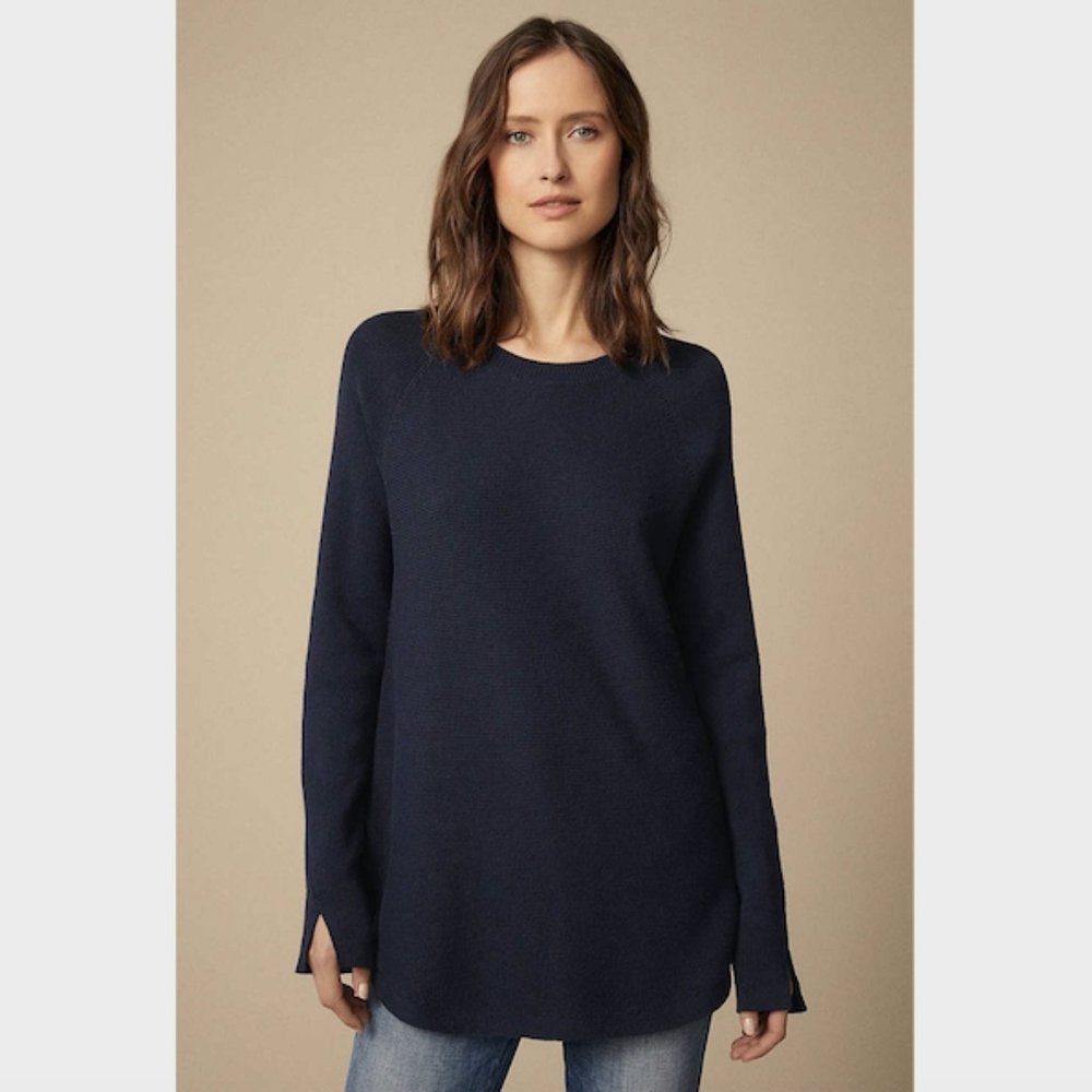 SOLD Witchery Blue Raglan Sleeve Knit Jumper Size S Cotton Wool Cashmere Long - Picture 1 of 11